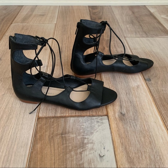 Loeffler Randall Dani Black Lace Up Flat Sandals - Picture 4 of 12